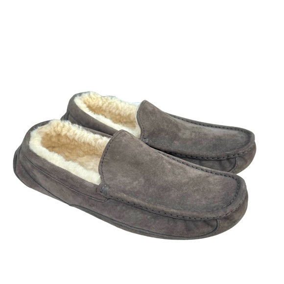 UGG Ascot Slipper Grey Suede Shearling Moccasin Mens